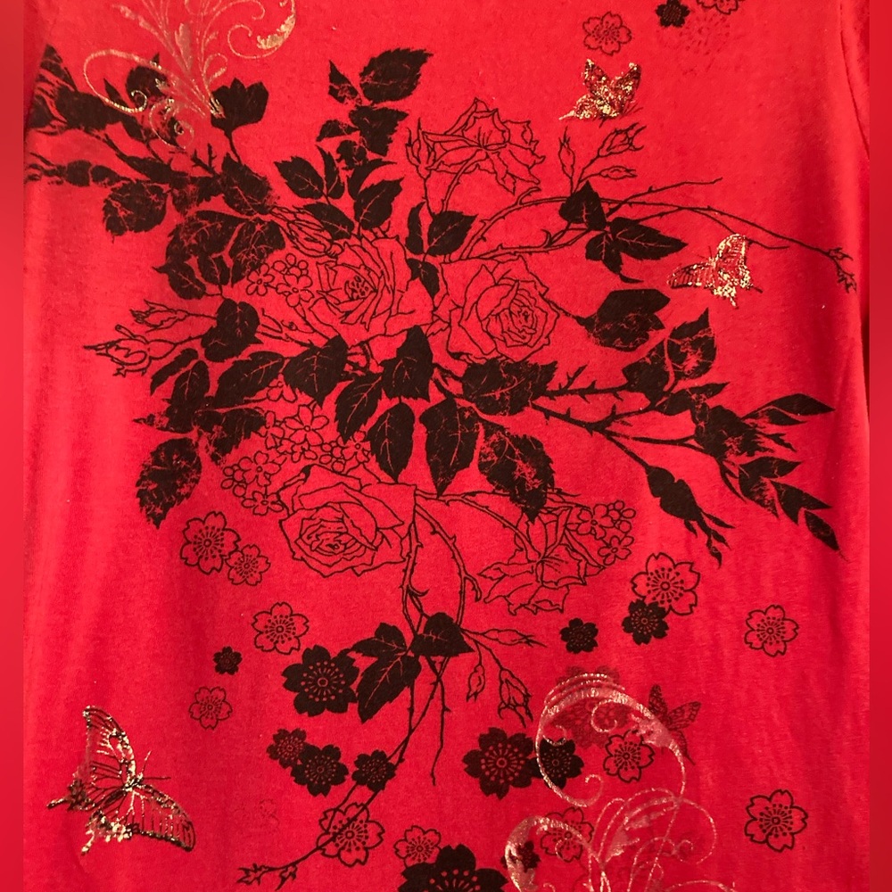 Vintage Bling Butterfly Floral Cotton Tee - Picture 5 of 7